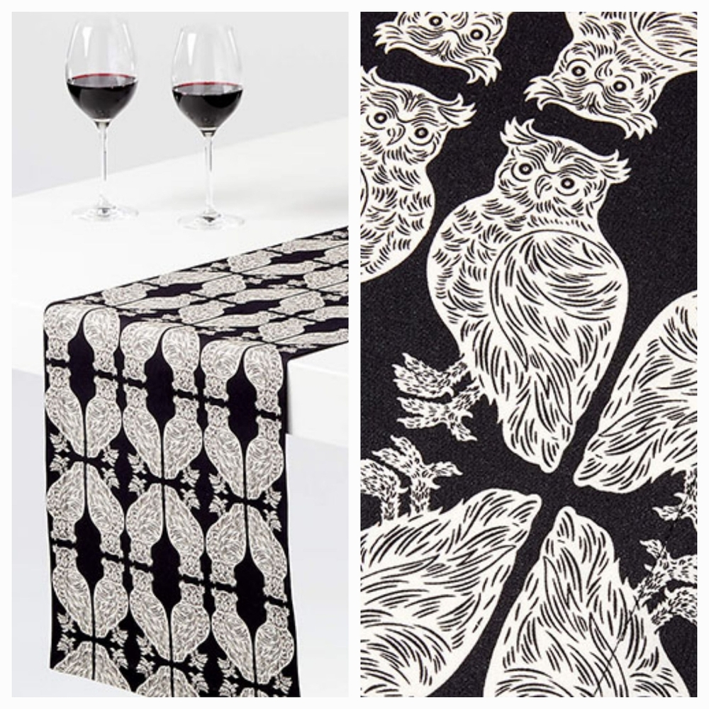 Crate & Barrel Patch NYC Owl Table Runner Halloween Black Goth Home Decor NWT